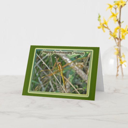 Meadowhawk Dragonfly Jubileum Honey Kaart (Gele Bloem)