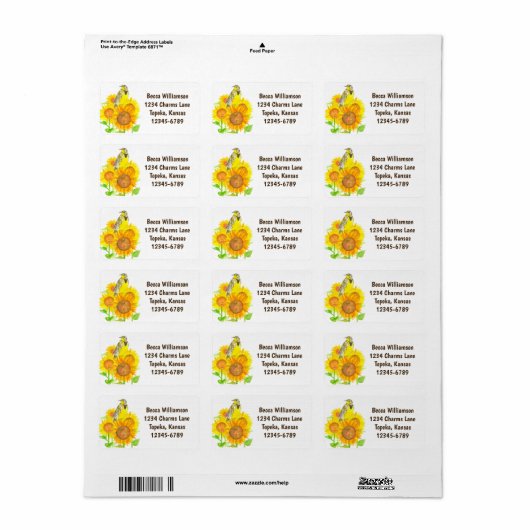Meadowlark Bird Sunflower Return Address Etiket (Full Sheet)