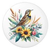 Meadowlark en wilde bloemen keramische knop (Voorkant)