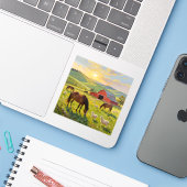 Meadowlight Morning - Vierkante Vinyl Sticker (Laptop met iPhone)