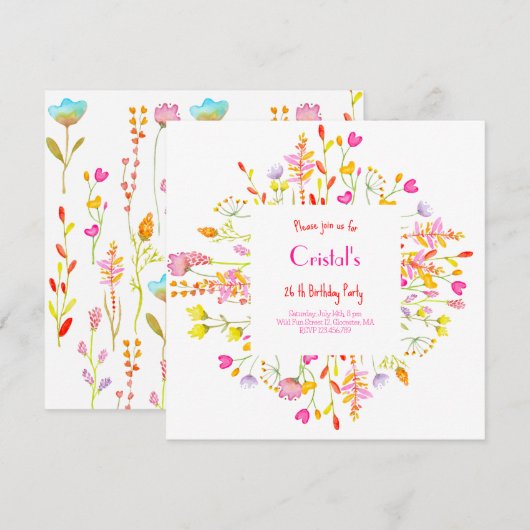 Meadows bloemen volwassenen Birthday uitnodiging (Voorkant / Achterkant)