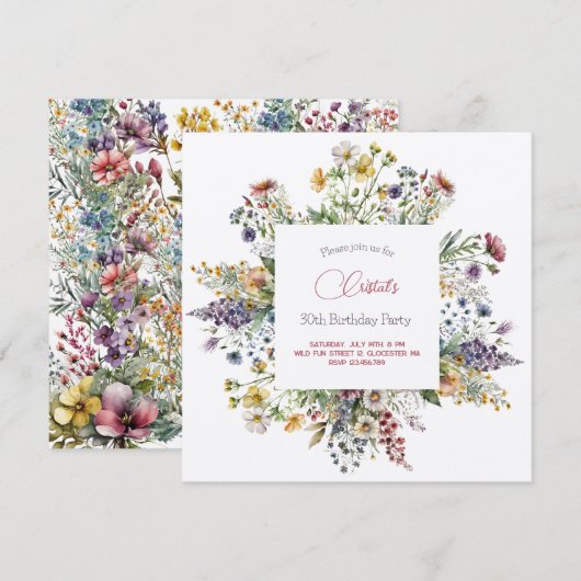 Meadows bloemen volwassenen Birthday uitnodiging (Voorkant / Achterkant)