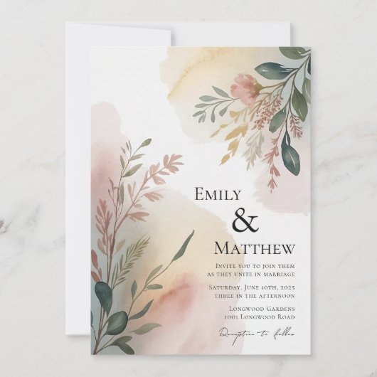 Meadows Watercolor Wedding Invitation Kaart (Voorkant)