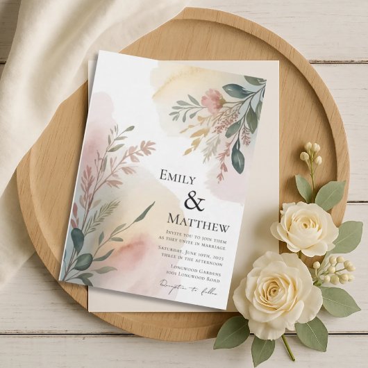 Meadows Watercolor Wedding Invitation Kaart