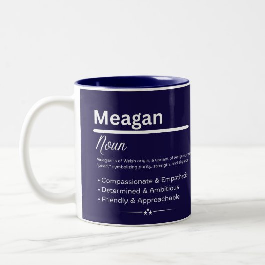 Meagan, Girl Personalized Name Definition Mug Tweekleurige Koffiemok (Links)