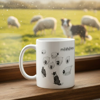 Mêahdness Funny Sheep Dog Pen Sketch Cartoon Koffiemok