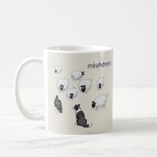 Mêahdness Funny Sheep Dog Pen Sketch Cartoon Koffiemok (Links)