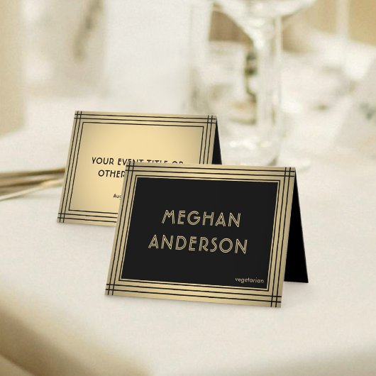 Meal Choice Classic Black & Gold Border Place Card Kaart