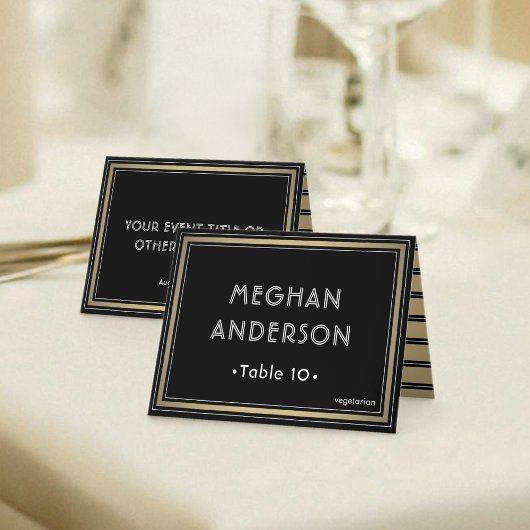 Meal Choice Elegant Black and Gold Escort Card Kaart