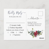 MEAL CHOICE Elegant Red Poinsettia Wedding RSVP Briefkaart (Achterkant)