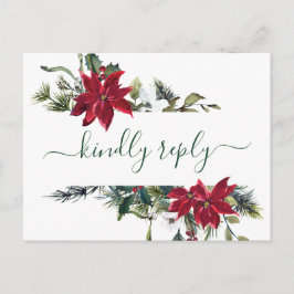 MEAL CHOICE Elegant Red Poinsettia Wedding RSVP Briefkaart