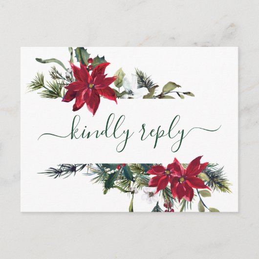 MEAL CHOICE Elegant Red Poinsettia Wedding RSVP Briefkaart (Voorkant)