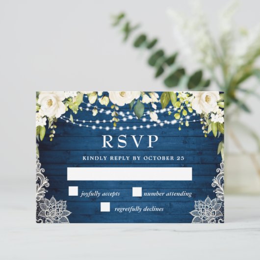 MEAL CHOICE Elegant White Roses Rustic Wedding RSVP Kaartje (Staand voorkant)