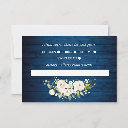 MEAL CHOICE Elegant White Roses Rustic Wedding RSVP Kaartje (Achterkant)
