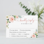 MEAL CHOICE Pink Blush Flowers Greenery Wedding RSVP Kaartje (Staand voorkant)