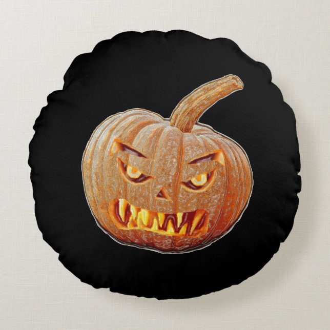 Mean and Ugly Pumpkin Face Rond Kussen (Voorkant)