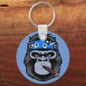 Mean Biker gorilla aap roken sigaar dierlijke kuns Sleutelhanger (Achterkant)