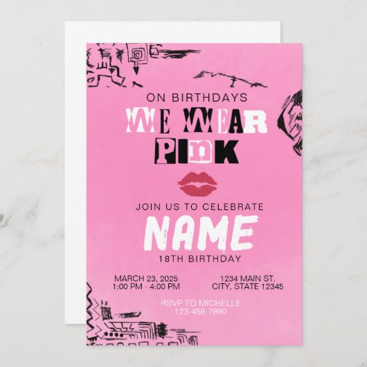 Mean Girls Roze Uitnodiging (Voorkant / Achterkant)