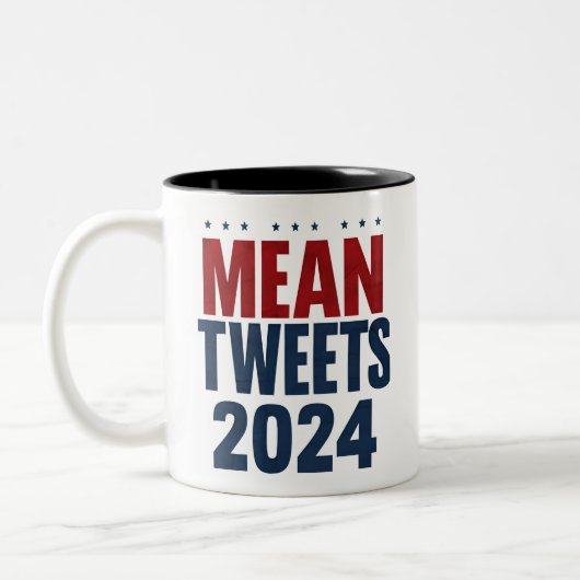 Mean Tweets 2024 Grappige verkiezing Trump Tweekleurige Koffiemok (Links)