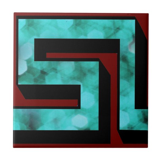 Meander ~ Blue sparkle op maroon met schaduw Tegeltje (Voorkant)