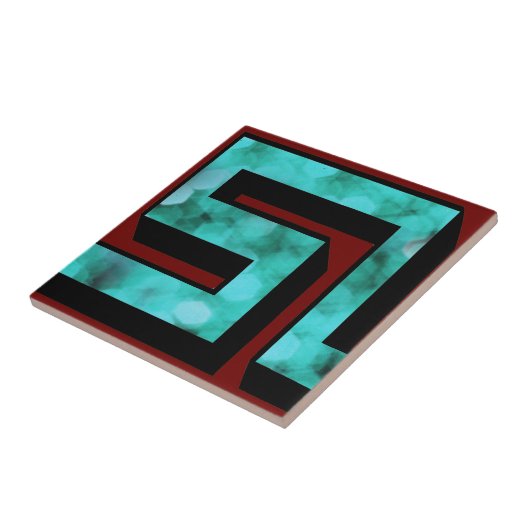 Meander ~ Blue sparkle op maroon met schaduw Tegeltje (Zijkant)