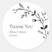 Meandering Vine Wedding Favor Black and White Ronde Sticker (Voorkant)
