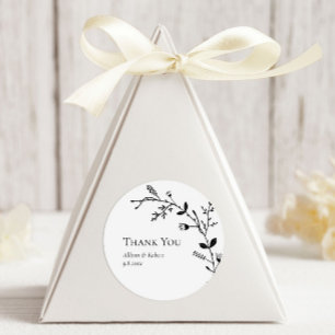 Meandering Vine Wedding Favor Black and White Ronde Sticker