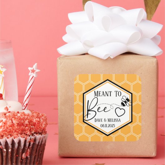 Meant to Bee Honeycomb Personalized Wedding Vierkante Sticker (Feest)
