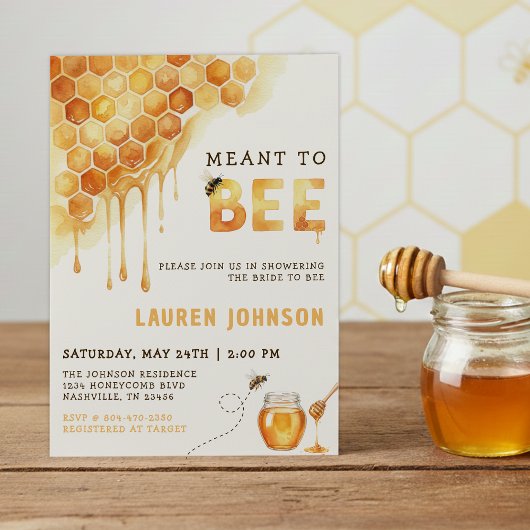 Meant to Bee Honeycomb Watercolor Bridal Shower Kaart