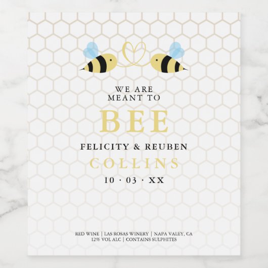 Meant To Bee Quote Funny Two Bees In Love Design Wijn Etiket (Enkel label)