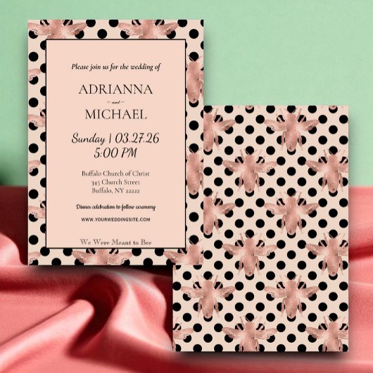 Meant to Bee Rustic Pink Wedding Invitation Kaart