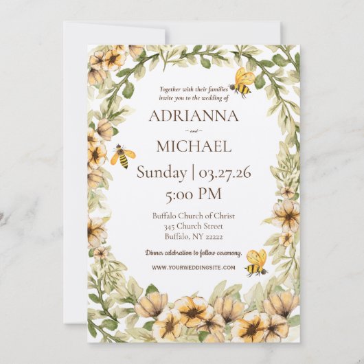 Meant to Bee Rustic Yellow Wedding Invitation Kaart (Achterkant)