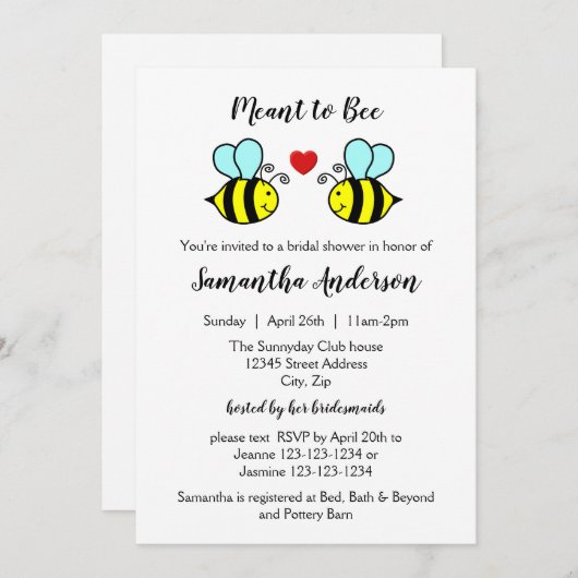 Meant to Bee - Uitnodiging voor bruidsdouche (Voorkant / Achterkant)