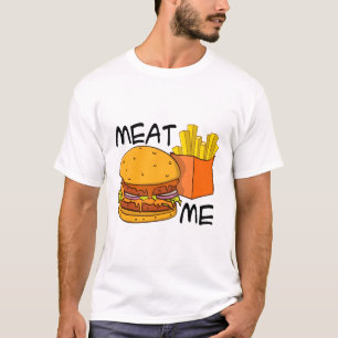 “Meat me” Hamburger en friet illustratie  T-shirt