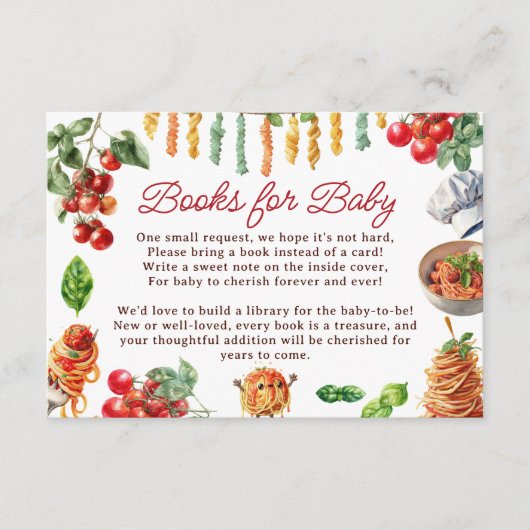 Meatball Italian Pasta Books for Baby Shower Informatiekaartje (Voorkant)