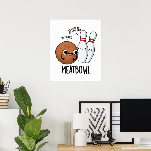 Meatbowl Funny Meatball Pun Poster (Thuiskantoor)