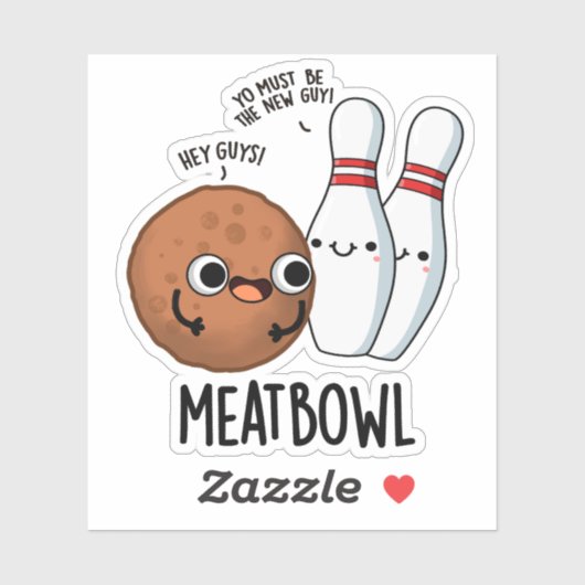 Meatbowl Funny Meatball Pun Sticker (Vel)