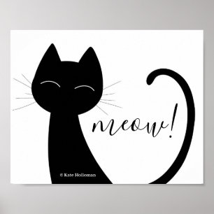 Meauw! Kat Art Black silhouette Minimale B&W Poster