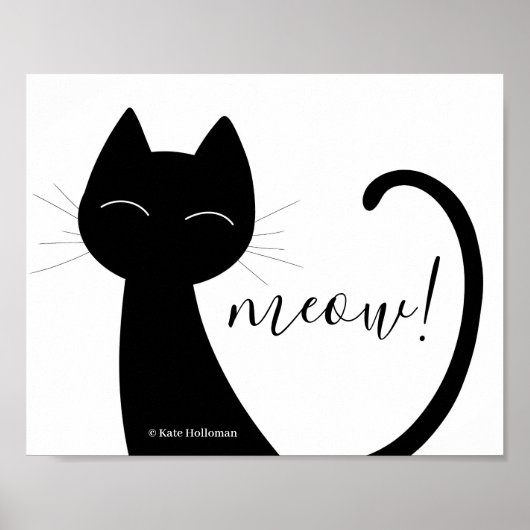 Meauw! Kat Art Black silhouette Minimale B&W Poster (Voorkant)