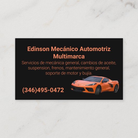 Mecánico Automotriz Naranjo Negro Visitekaartje (Voorkant)