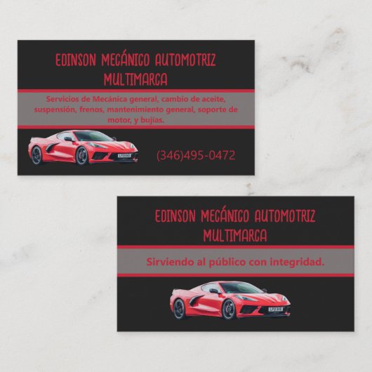 Mecánico Automotriz Tarjetas Rojo Negro Visitekaartje (Voorkant / Achterkant)