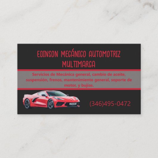 Mecánico Automotriz Tarjetas Rojo Negro Visitekaartje (Voorkant)