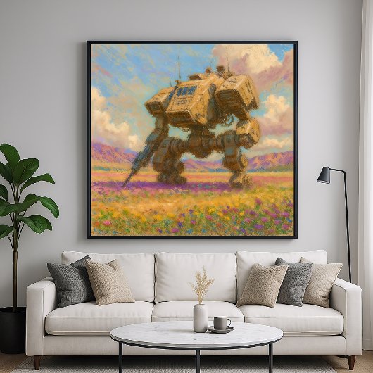 Mech in Meadow - Pastel schilderstijl kunst Poster