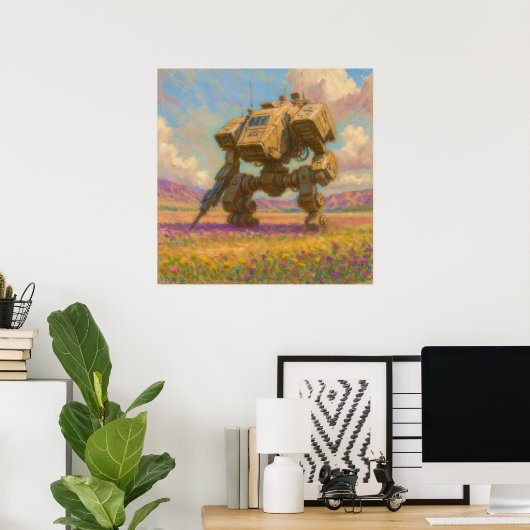 Mech in Meadow - Pastel schilderstijl kunst Poster (Thuiskantoor)