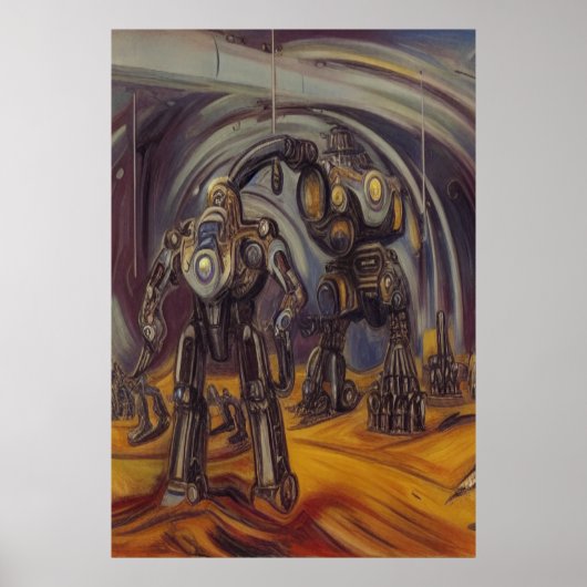 Mech-robot op een buitenaardse planeet | AI Art Po Poster (Voorkant)