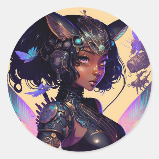 Mecha Fox Girl Ronde Sticker (Voorkant)