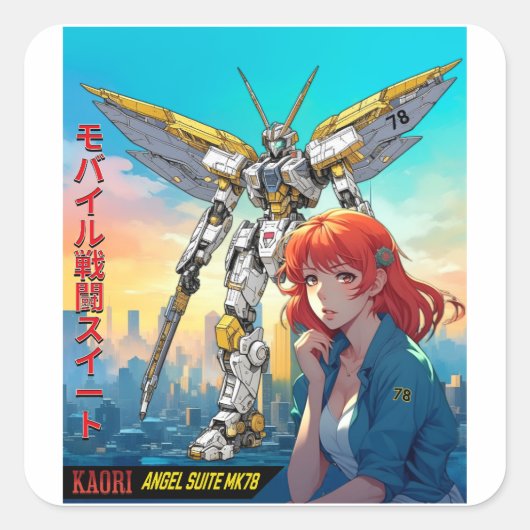 MECHA WARRIOR - KAORI'S ANGEL SUITE MK78 VIERKANTE STICKER (Voorkant)