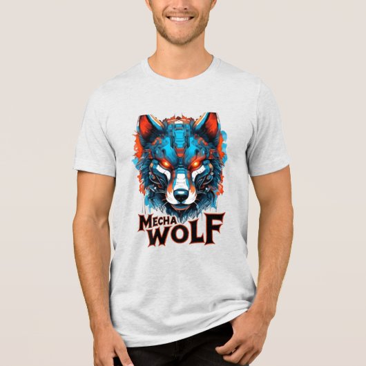 Mecha Wolf Grafische Dubbele Print Tri-Blend Shirt (Voorkant)