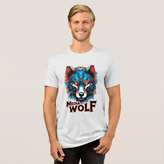 Mecha Wolf Graphic Double Print Tri-Blend Shirt (Voorkant volledig)