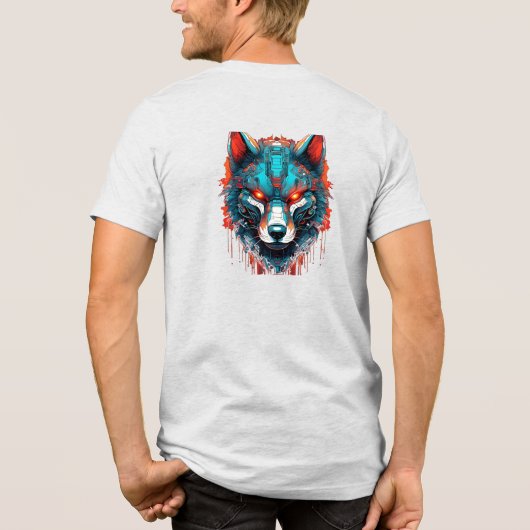 Mecha Wolf Head – Futuristic Cyberpunk Wolf Design Tri-Blend Shirt (Achterkant)